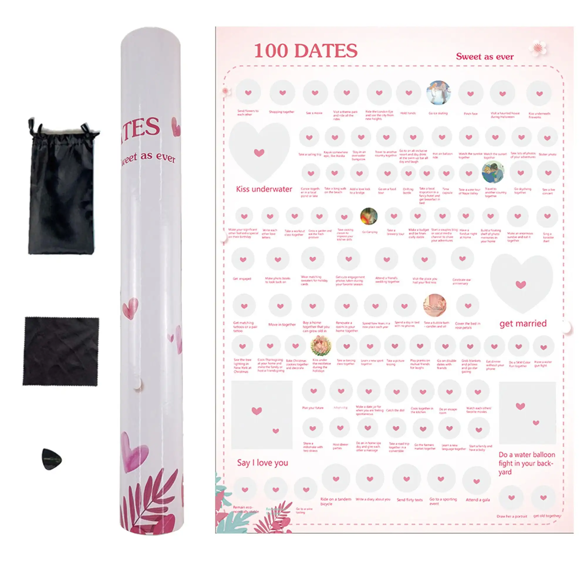 Custom Printing Couples Gift 100 Dates Night Ideas Bucket List Scratchoff Scratch off Poster