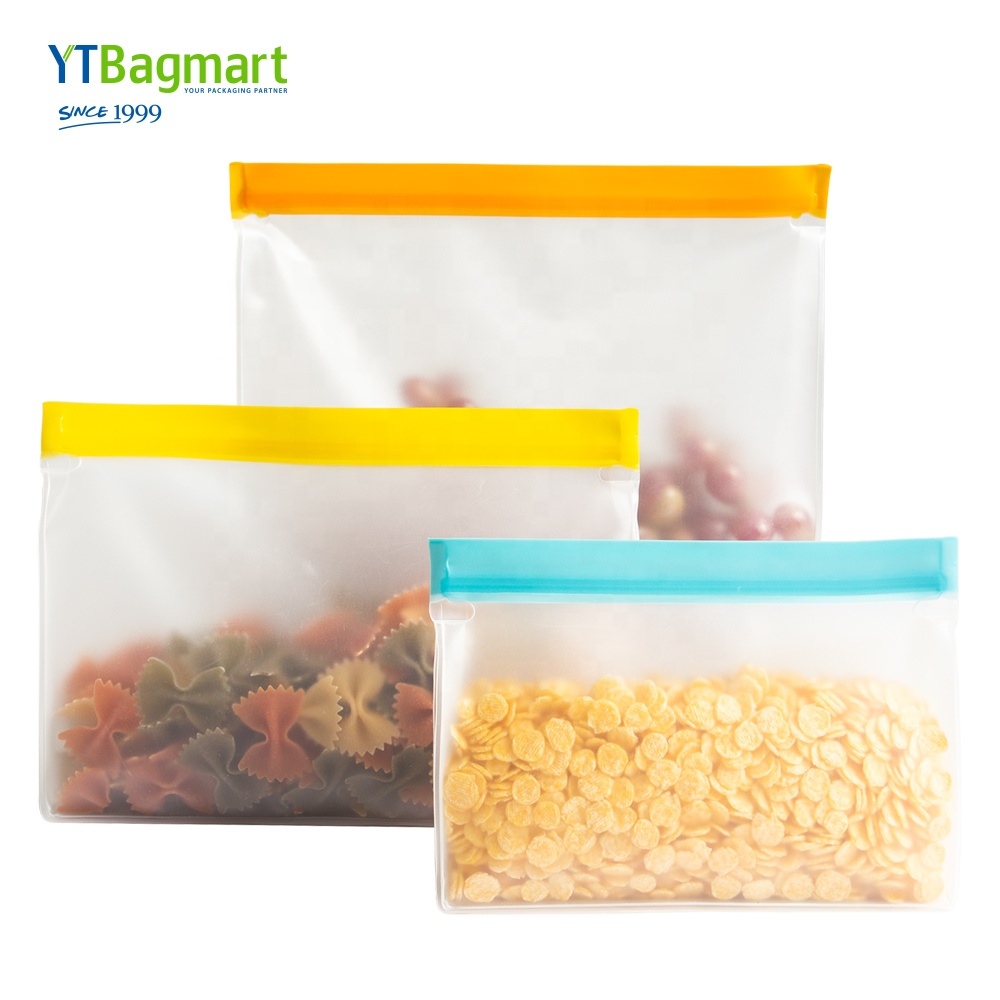 Custom Eco Sandwich Food Packaging Freezer Peva Ziplock Pouch Bag Frosted Food Grade Foldable Silicone Reusable Food Storage Bag