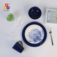 Sanhuan 39 ans de fabrication fournisseur de vaisselle bleu royal couleur unie Lotus Design Offre Spéciale ensemble de vaisselle ensemble de table en céramique