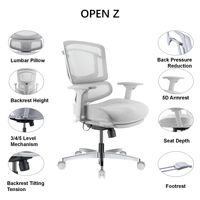 Chaise de bureau ergonomique en maille, grand dossier inclinable avec accoudoirs 3D, soutien lombaire réglable pour le jeu, les études et le bureau
