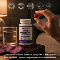 Gummies de mélatonine 5mg Marque Blanche, 60 unités, à la pectine, aide au sommeil pour l'insomnie adulte, haute pureté, formule anti-déformation, GMP, immunité