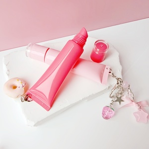 Nuovo prodotto personalizzabile di vendita a caldo contenitore lucidalabbra 15g con tubo di plastica rosa tubo di compressione con portachiavi - Product Image 6