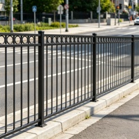 Barrière piétonne en acier tubulaire noir thermolaqué à double rail, à sommet plat, pour transport durable municipal
