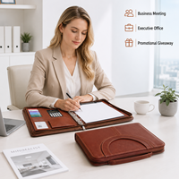 Portafolio de Cuero A4 con Cierre y Asa, Personalizable con Logotipo, con Anillas, Calculadora, Bolsa Organizadora de Documentos de Negocios de PU Encerado Premium