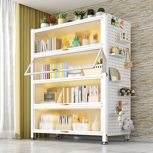 TALONGJ Armoire de rangement multi-niveaux en acier, à ouverture rabattable, anti-poussière, à poser au sol, durable, pour salon, jouets, loisirs créatifs et présentation de récompenses - Product Image 3