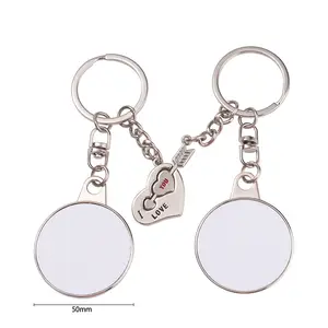 Hot Sale Sublimation Blanks Keychains Metal Round Heart Key Rings Sublimation Couple Magnet Keychain