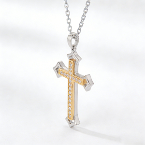 CUSTOM SILVER 10K/14K/18K GOLD PLATED LAB GROWN CVD DIAMOND CLASSIC ENGAGEMENT GIFT SWEATER <b>CHAIN</b> NECKLACE <b>CROSS</b> PENDANT VS - Product Image 3