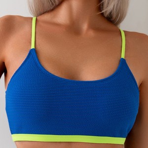 Women Color Blocked Bikini Set Blue Lime High Waist Briefs Halter <b>Top</b> Swimwear Two Piece Swimsuit S M L XL - Product Image 3