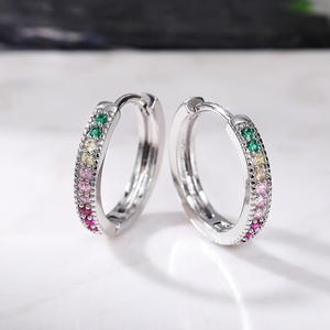 Trendy Silver Plated <b>Hoop</b> <b>Earrings</b> With Colored Zircon Stones Channel Setting For Women Party <b>Fashion</b> Jewelry - Product Image 1