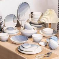 Service de table en céramique bleu et blanc dégradé de luxe, bols, assiettes, tasses modernes, résistant au lave-vaisselle et au four, pour la maison, la cuisine, la table à manger