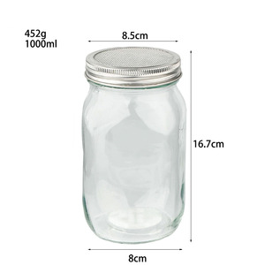 Ventes en gros de bocaux de conservation en verre personnalisés imprimés de 4 oz, 8 oz, 16 oz, 32 oz, 64 oz, avec <span class=keywords><strong>bouchon</strong></span> en plastique, qualité alimentaire, design antique pour l'emballage alimentaire - Product Image 1