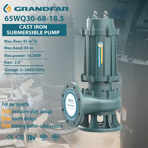 Pompe submersible industrielle GRANDFAR 25 CV, hauteur de refoulement 85 m, débit 45 m³/h, pour eaux usées, en fonte, modèle 65WQ30-68-18.5L2 - Product Image 1