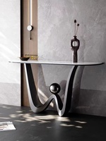 Table console de luxe simple et moderne avec plateau en acier doré et marbre Nouveau design pour l'entrée, le salon ou l'hôtel