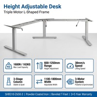 Bureau d'angle électrique intelligent à 3 pieds, réglable en hauteur et rotatif, en forme de L, pour le travail debout