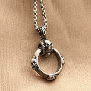 Collar de Acero Inoxidable con Colgante de Calavera Turquesa y Bisel Geométrico, Estilo Retro Punk para Hombre, Joyería de Regalo - Product Image 2
