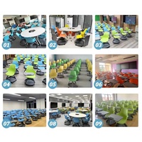 Chaise d'étudiant moderne pour salle de classe avec tablette d'écriture pliable, roulettes et siège en plastique mobile