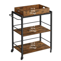 Chariot de service RSD à 3 niveaux en bois, 4 roues, design moderne et durable, pour la maison, les spiritueux, le thé, la nourriture, l'hôtel, le restaurant, le bar