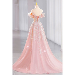 Vestido de Noche <span class=keywords><strong>Rosa</strong></span> Fantasía de Princesa para Mujer, de Alta Gama, Estilo Ligero y Lujoso, Traje de Compromiso, Estilo Largo y Delgado, Estilo <span class=keywords><strong>Imperio</strong></span>, Lindo - Product Image 3