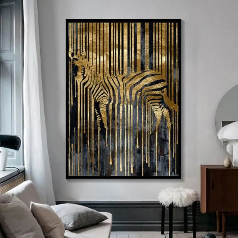 Abstract Golden Animal Nordic Style Modern Wall Art Fine Art Canvas Print For Living Room Loft Deco Picture For Living Room