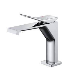 Rubinetto per Lavabo Bagno in Ottone Cromato Design Moderno Quadrato con Valvola in Ceramica - Product Image 1