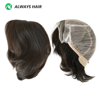 Perruque en cheveux humains européens courts et lisses de 6 pouces, densité de cheveux de 120%, perruque à dentelle frontale semi-nouée à la main