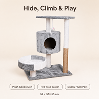 Petit arbre à chat en bois massif avec condo pour chat et griffoir pour chaton