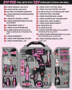 Juego de herramientas eléctricas de 219 piezas Juego de herramientas eléctricas Caja de envío gratis Juego de herramientas eléctricas rosa