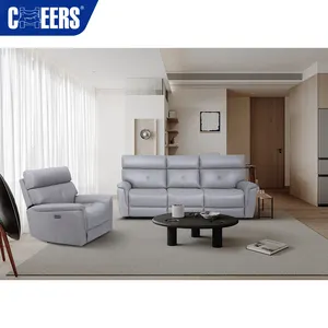 MANWAH CHEERS Practical Leather Electric Recliner Sofa Living Room Furniture Sets Couch with Foldable Tray Table