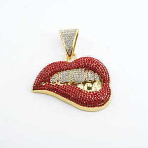 Diamante de imitación completo Iced Out Big Sexy Pink Red Lips Hip Hop Lips collar joyería Metal Craft Charms Junk Phone Case 383 - Product Image 6