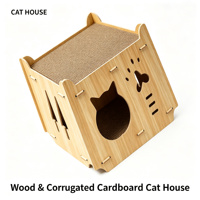 Griffoir pour chat moderne personnalisé à 2 niveaux avec design résistant aux griffures en carton et bois pour protéger le canapé et encourager le jeu