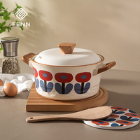 Casserole en céramique de style nordique, forme ronde, pot à soupe, résistance aux hautes températures, motif floral, peinte à la main, ensemble de casseroles