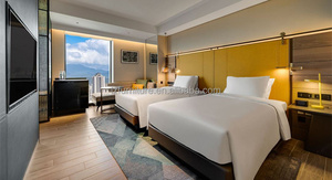 ชุดเฟอร์นิเจอร์ห้องพักโรงแรม 3 ดาว แบบเตียงคู่ ราคาโรงงานแข่งขันได้ เฟอร์นิเจอร์ห้องนอน เตียงหุ้มเบาะคู่ พร้อมโต๊ะข้างเตียง - Product Image 6