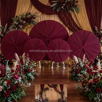 Ensemble de toiles de fond plissées circulaires en tissu de soie de lait, panneau de tissu plissé rond bordeaux pour décoration de scène de mariage