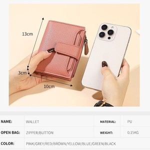 Porte-monnaie zippé en cuir PU, porte-cartes minimaliste, anti-vol, blocage RFID, portefeuille pour femme, broderie diamants 39% - Product Image 4