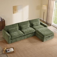 Canapé modulaire en tissu vert moderne 3 places avec chaise longue, ensemble de meubles de salon pour maison, villa, loft, hôtel