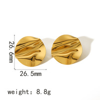 Boucles d'oreilles clous style INS, texture géométrique froissée, en acier inoxydable plaqué or 18 carats, irrégulières, pour femme, bijoux haut de gamme, sensation simple