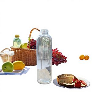 Logo personnalisé 750ml bouchon rond en verre de sodium-calcium transparent pour bouteille d'eau de sport avec couvercle à brosse et manchon pour jus - Product Image 1