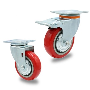 Meistverkaufte Mittelschwere Transportrollen Rote Schwenkbare 3-Zoll-PU-Polyurethan-Schwenkrollen 4-Zoll mit Eisenabdeckung - Product Image 1