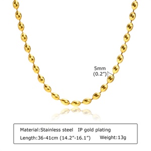 เครื่องประดับผู้หญิง สร้อยคอแบบโซ่รักบี้ สร้อยคอประดับลูกปัดสีทอง - Product Image 4