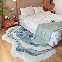 Tapis de zone ATUNUS Nordic Landscape en laine, motif fond marin bleu, tapis de bord de mer personnalisé, tapis 3D tufté floqué, tapis effet mousse