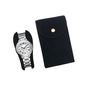 En stock, pochette à montre en velours noir à boutons pression double face pour le rangement et l'emballage de montres - Product Image 1