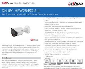 Zhejiang <span class=keywords><strong>alhua</strong></span> กล้องวงจรปิดที่มองเห็นกลางแจ้ง IPC-HFW2549S-S-IL ตรวจจับมนุษย์แบบ POE Ai แสงคู่สีมองเห็นกลางคืนกล้อง Dahua 5MP IP - Product Image 2