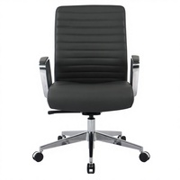 Chaise de bureau exécutive à dossier moyen, en cuir microfibre gris foncé, accoudoirs et base en aluminium, chaise de bureau pivotante ergonomique