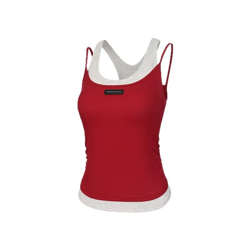Women's Custom Layered Cross Back Tank Top with Padded Athletic Yoga Design Eco-Friendly Quick Dry Lightweight Spandex/Nylon