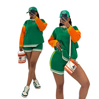 Automne 2025 à la mode tricoté deux pièces ensemble court femmes couleur bloc Patchwork chandails et Shorts tenues ensembles sportifs Streetwear