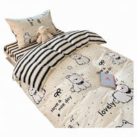 Parure de lit quatre pièces en coton épais 100 % résistant à l'abrasion, motif chiot de dessin animé, tissu brocart, incluant draps et housse de couette