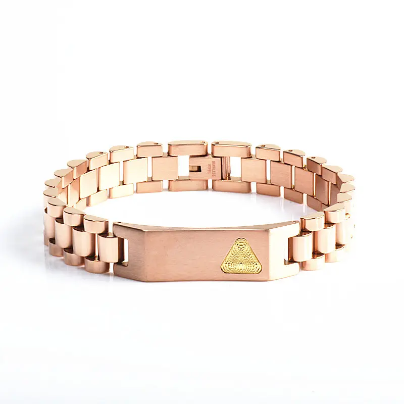 Correa de reloj de oro rosa de diseño de lujo, pulsera de cadena de acero inoxidable para hombres y mujeres