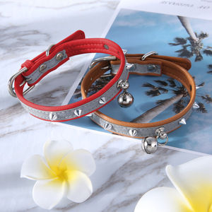 Collier réfléchissant pour chat, style punk, avec clochette, rouge et marron, pour chiens et chats, toutes saisons, accessoire pour animaux de compagnie - Product Image 1