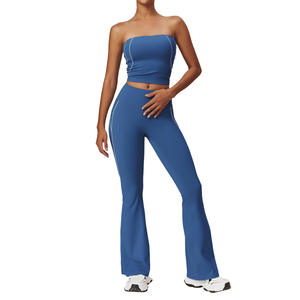 Ensemble de yoga sans bretelles pour femme Disko Sport, couleur unie, leggings évasés taille haute avec coussinets amovibles pour le fitness et la course à pied - Product Image 2