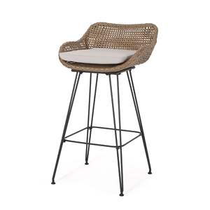 DB Outdoor 29.25 ''Lot de 2 tabourets de bar en osier et fer avec coussins Chaises élégantes pour la vie en plein air - Product Image 6